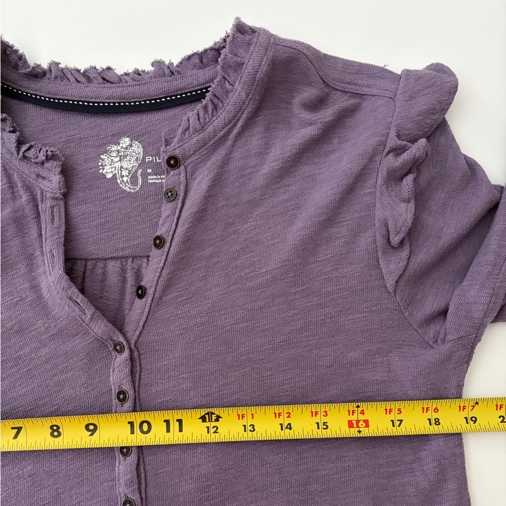 Pilcro Women’s Top Shirt Ruffled Henley Long Sleeve blouse cotton purple Medium - Picture 15 of 16